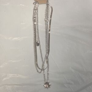 Source Unknown Multi-Layer Silver Necklace with Sunburst Charm